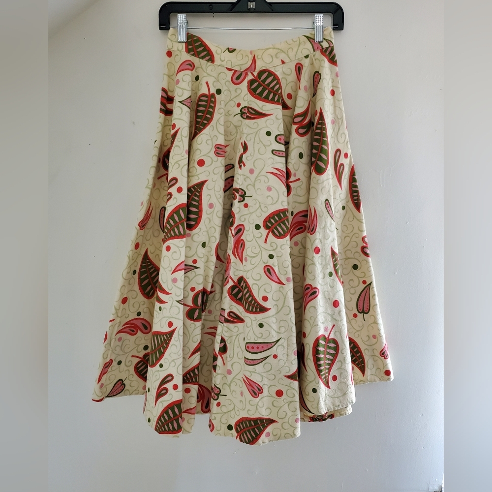 Vintage Flannel Leaf Pattern Circle Skirt 28" waist